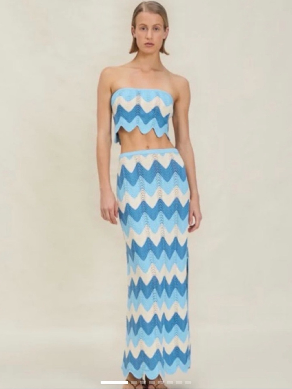 DEVON WINDSOR Blue and White Chevron Knit Maxi Skirt